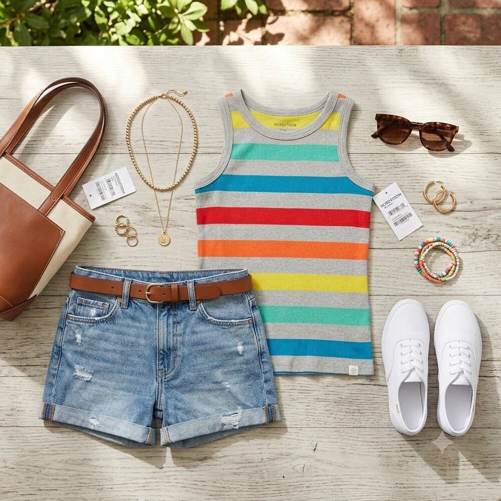 .Nordstrom NWT Rainbow Striped Ribbed Tank Top Extra Large Kids Kidcore